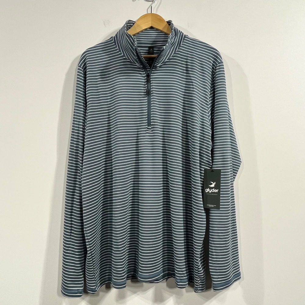 NWT Glyder Tahoe 1/4 Zip Pullover Mens XL Stripe Long Sleeve Coastal Golf Travel